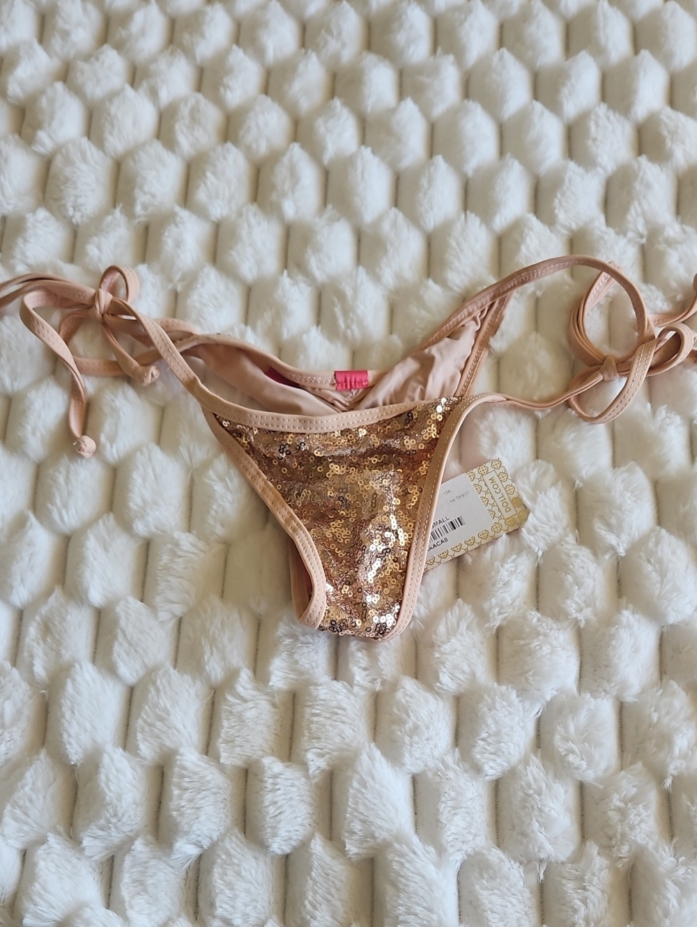 Sequin Tie-Side Scrunch Butt Bikini Bottom in Champagne